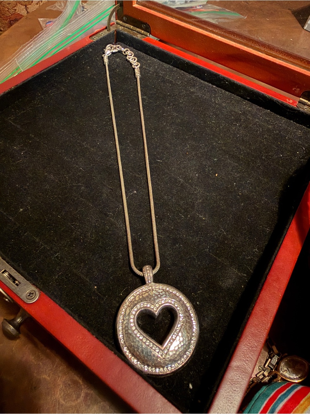 Brighton Silver Heart Cutout Pendant Necklace with Pavé Crystals